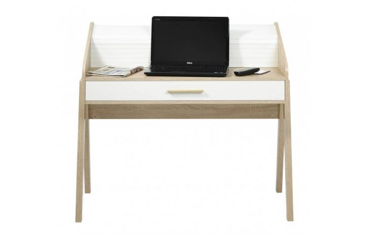 Bureau En Bois Style Scandinave Avec Tiroir Et Rideau dedans Rideau Style Scandinave