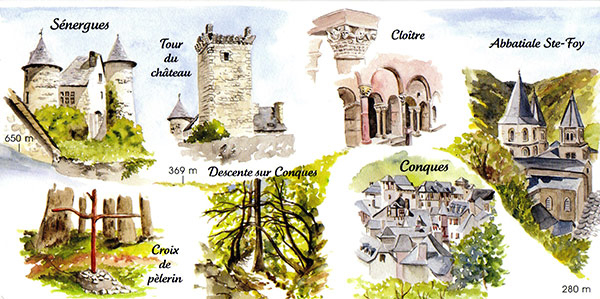 Cartes Aquarelles "Saint-Jacques De Compostelle" Du Puy-En à Chemin De St Jacques Le Puy Conques