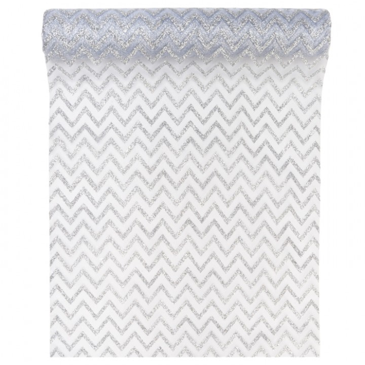 Chemin De Table Chevron Organza Blanc/Argent 28Cm X 5 M encequiconcerne Chemin De Table Mickey