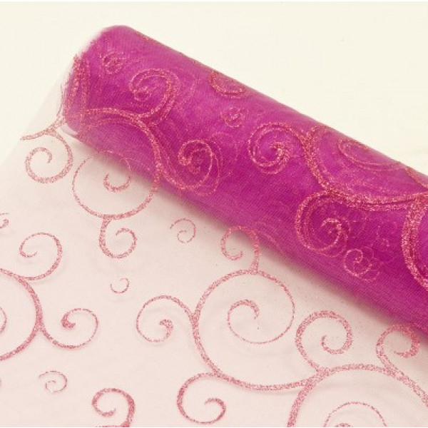 Chemin De Table Mariage En Organza Arabesque Fuchsia destiné Chemin De Table Romance