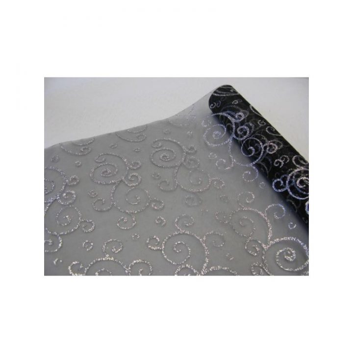 Chemin De Table Organza Arabesque Argent 0,30X5M à Chemin De Table Romance