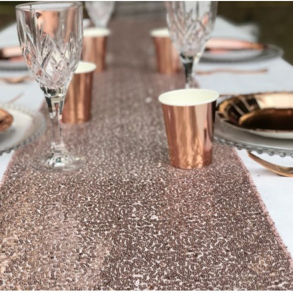 Chemin De Table Venise Sequins Rose Gold, Decoration pour Rideau Rose Gold