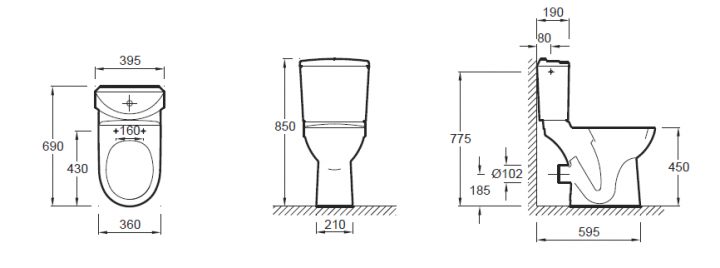 Cuvette Wc Surélevée Brive 2 L 35,5 Sortie Horizontale pour Norme Toilette