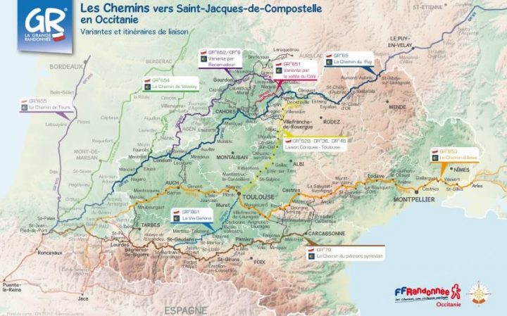 Des Chemins Vers Saint-Jacques De Compostelle En Occitanie pour Chemin Saint Jacques De Compostelle Carte