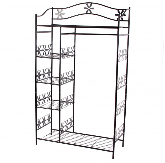 Dressing Armoire Métallique , Porte-Manteau Placard avec Rideau Pour Cacher Etagere