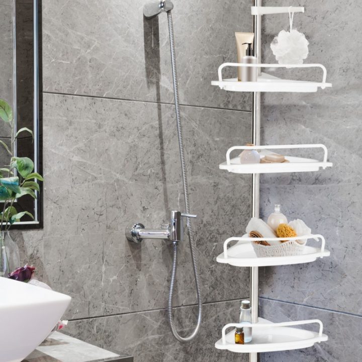 Etagère D'Angle De Douche Télescopique Chromée Avec 4 serapportantà Étagère De Douche Inox