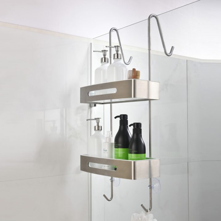 Étagère Double Pour Paroi De Douche, Inox Brossé, Steel à Porte Savon Pour Colonne De Douche