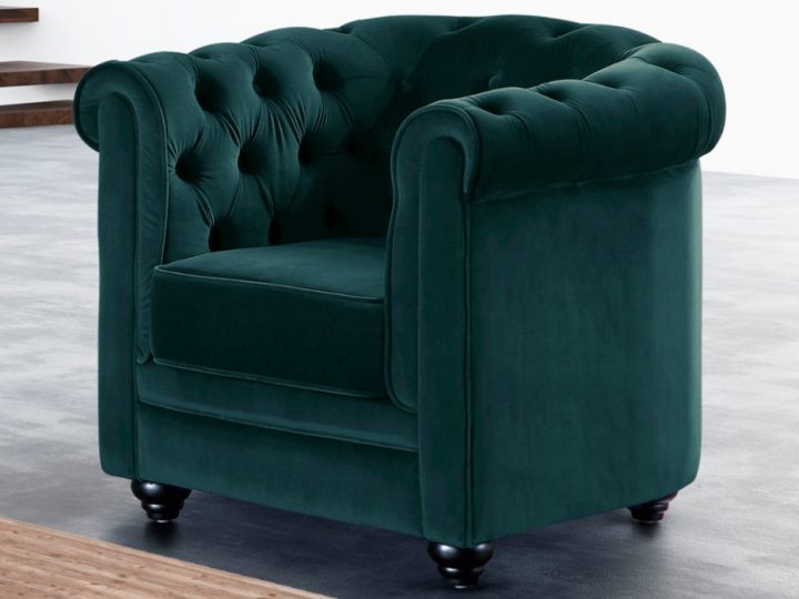 Fauteuil Confort En Velours Bleu Canard – Chesterfield destiné Rideaux Velours Bleu Canard