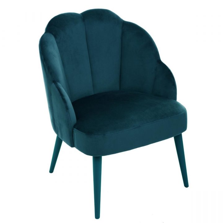 Fauteuil Fleur Bleu Canard En Velours Atmosphera à Rideaux Velours Bleu Canard