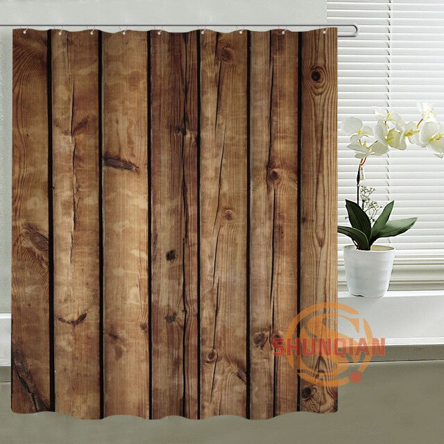 Faux Bois Personnalisé Rideau De Douche Polyester Tissu serapportantà Rideau Salle De Bain Tissu