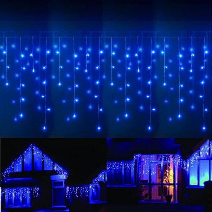 Guirlande Led Frise Stalactite 16 Mètres Bleu Extérieur dedans Rideau Noel Exterieur