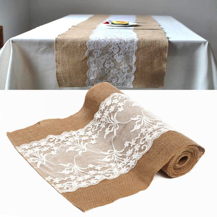 Khaki Dentelle Nappe Chemin De Table Lin Pr Mariage Fête avec Chemin De Table Lin Mariage