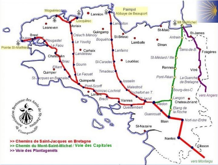 Les Chemins De Saint Jacques De Compostelle, Bretagne pour Chemin De St Jacques De Compostelle Carte