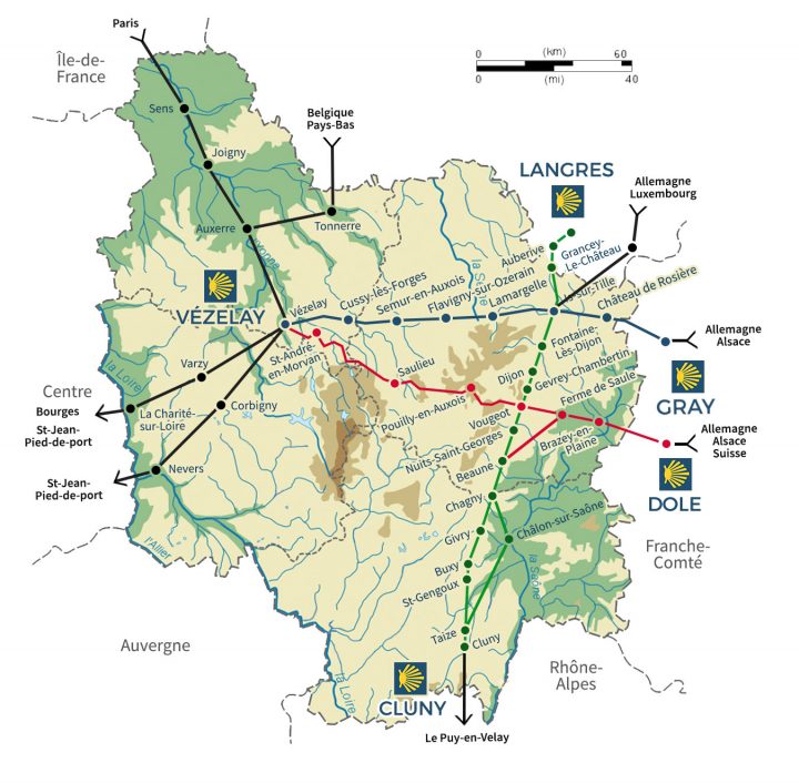 Les Chemins En Bourgogne · Confraternité Des Pélerins De destiné Chemin Saint Jacques De Compostelle Carte