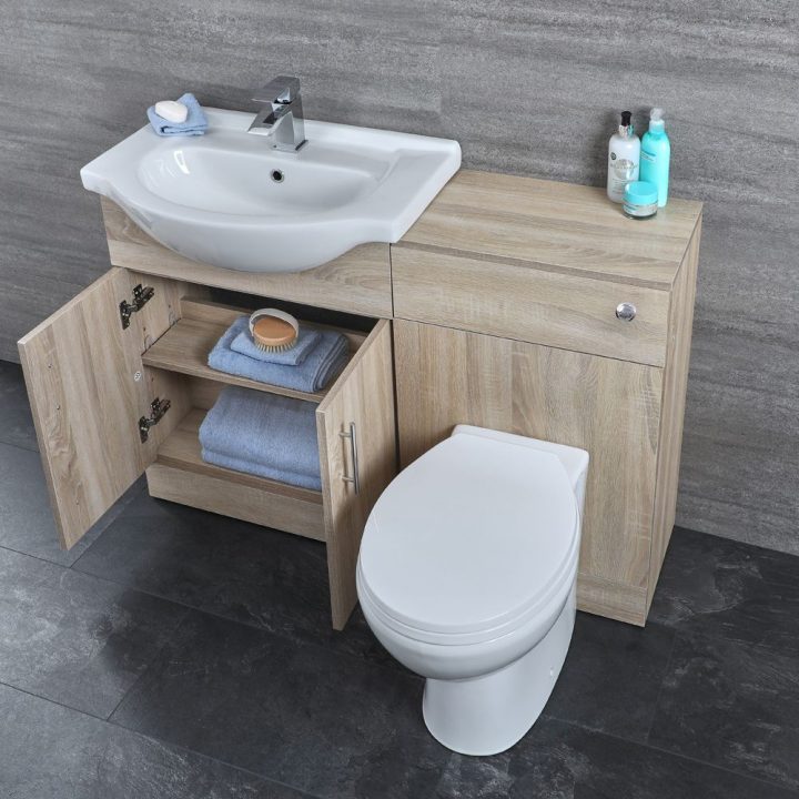 Meuble-Lavabo & Toilette Wc 51X78X30Cm Classic Oak avec La Toilette Au Lavabo