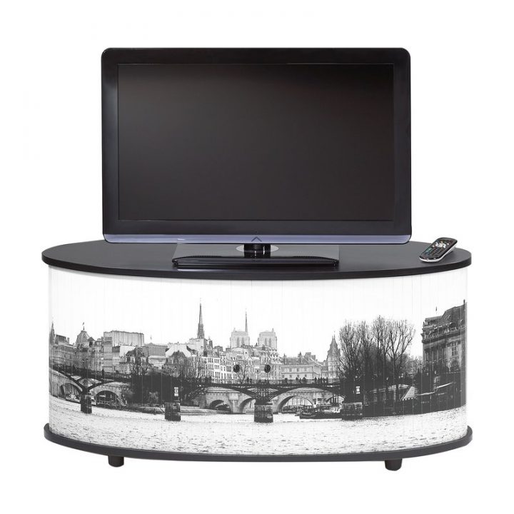 Meuble Tv Classeur Rideau Decor Paris Noir | Maison Et Styles pour Rideau Meuble Bas