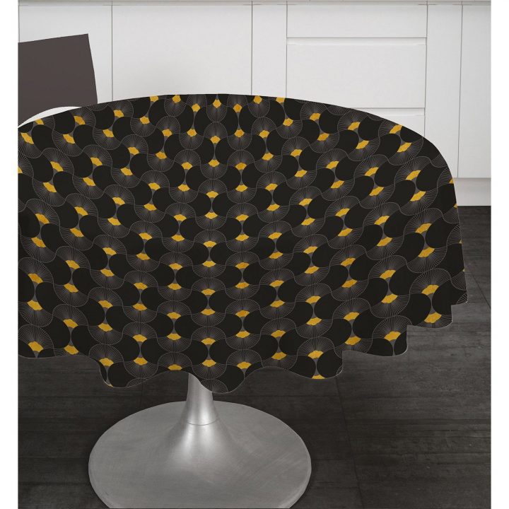 Nappe Ronde Diam.180 Cm, Polyester Antitâche Noir Doré destiné Rideau Noir Doré