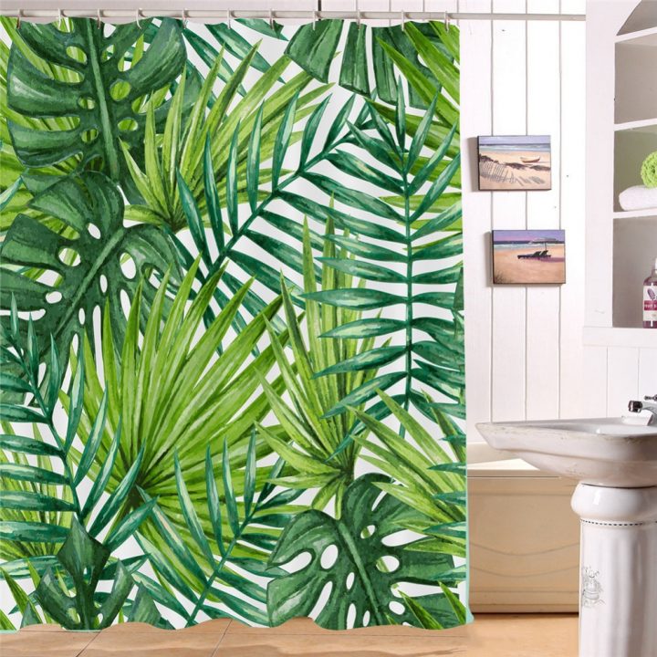 Nordic Style Palm Leaf Shower Curtain Tropical Plants destiné Rideau Tropical