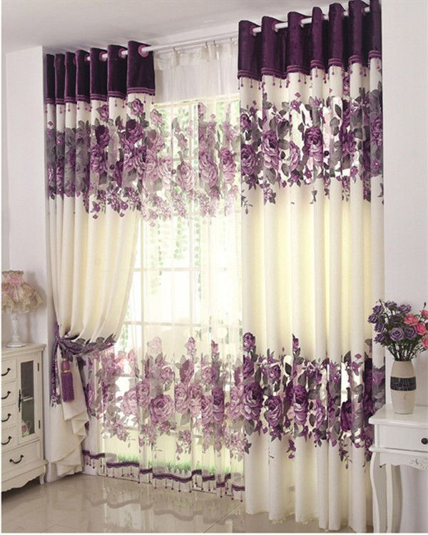 Nouveau! Promotions! Fenêtre De La Maison De Décoration avec Rideaux Mauve Et Gris