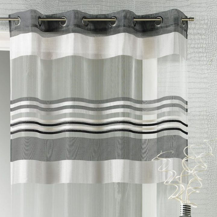 Panneau 140X240Cm En Organza Rayure – Noir | Maison Et Styles intérieur Rideaux 60X120