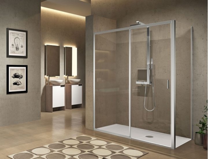 Paroi De Douche Sans Seuil 1 Porte Coulissante+1 Fixe intérieur Paroi De Douche 140 Cm