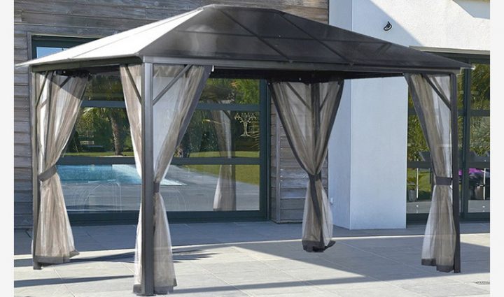 Pergola De Jardin Marron En Aluminium Et Polycarbonate 3 X intérieur Rideau Rigide