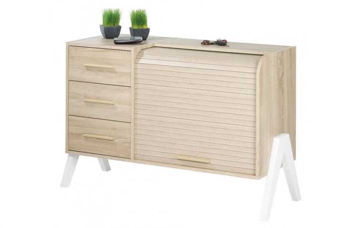 Rangement Design Scandinave Bois Clair 3 Tiroirs Et 1 Rideau serapportantà Rideau Style Scandinave