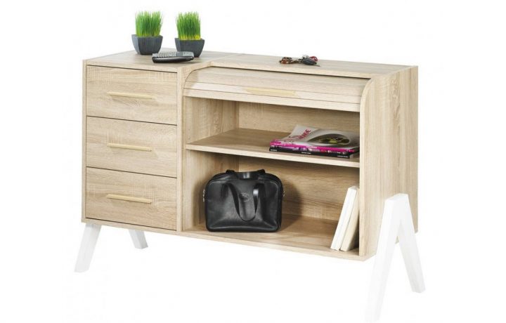 Rangement Design Scandinave Bois Clair 3 Tiroirs Et 1 Rideau serapportantà Rideau Style Scandinave