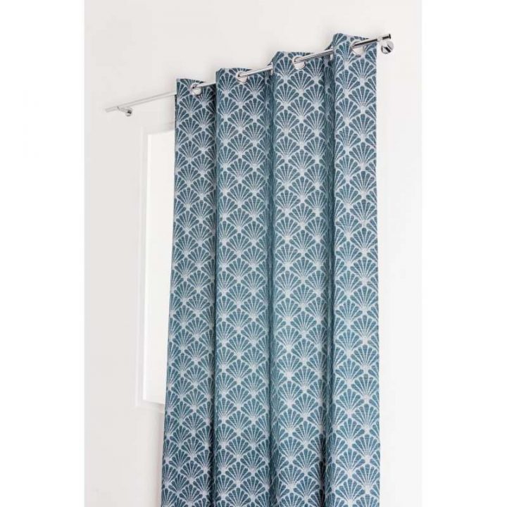 Rideau 140 X 240 Cm Tamisant Jacquard Motif Coquille Bleu à Rideau Motif Bleu