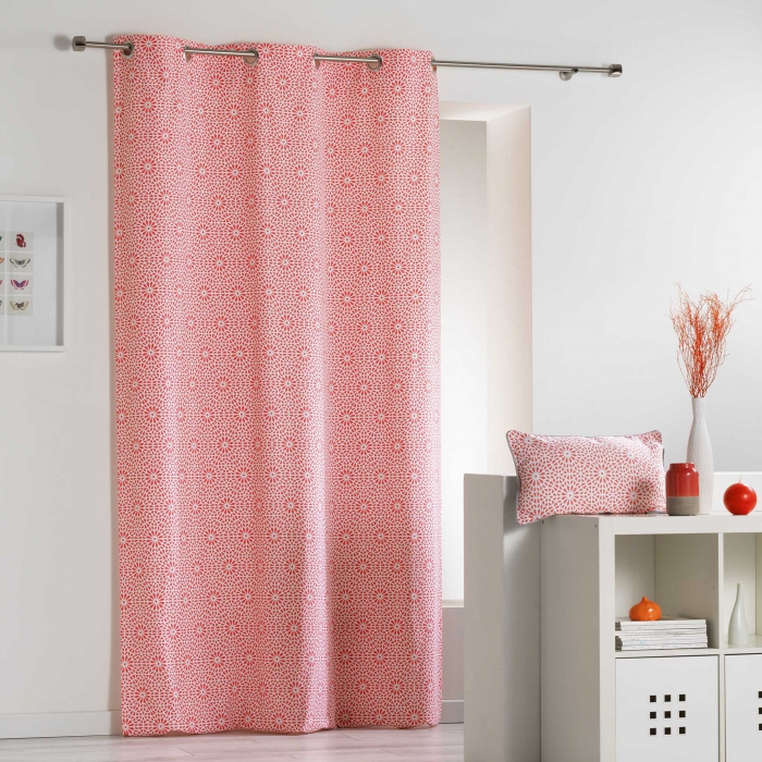 Rideau A Oeillets 140 X 240 Cm Coton Imprime Tunis Corail serapportantà Rideaux Couleur Corail