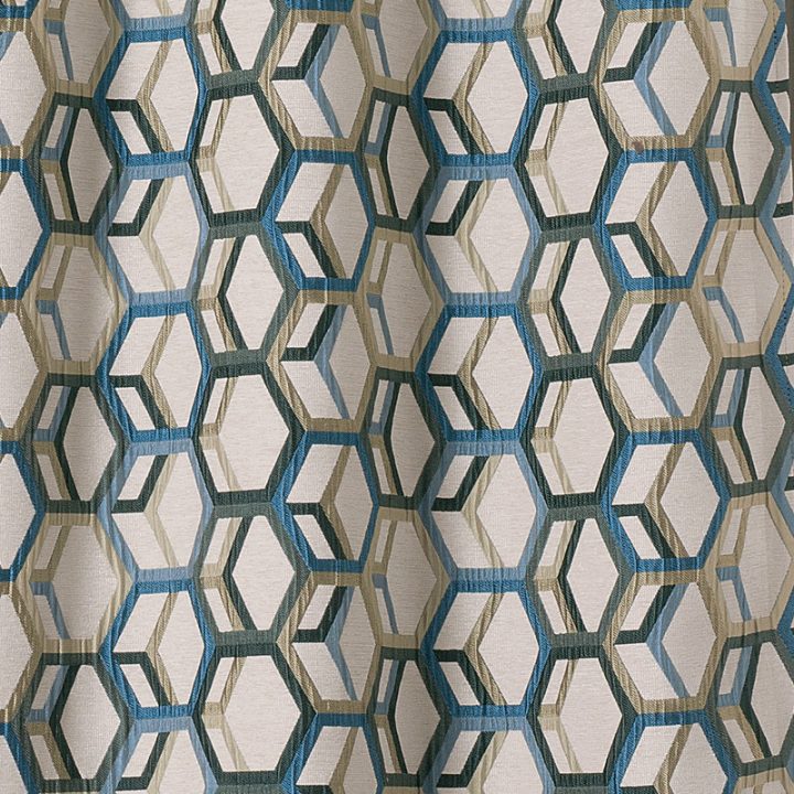 Rideau À Œillets – Motif Géométrique Bleu Et Doré – Alanis dedans Rideaux Motif Geometrique