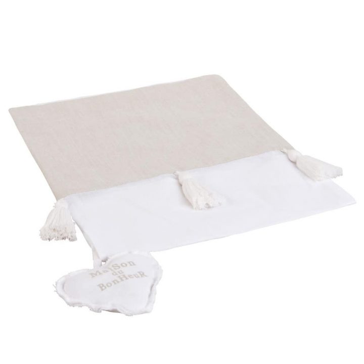 Rideau Brise Bise En Coton Blanc Et Beige 60X120Rideaux À avec Rideaux 60X120