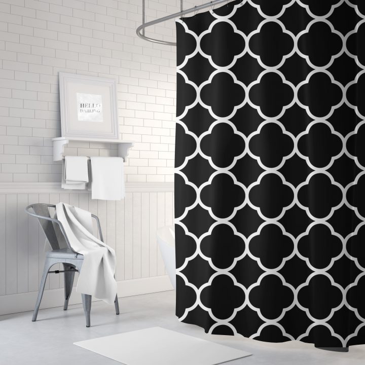 Rideau De Douche Quadrilobe Noir Et Blanc Décor De Salle à Rideau Noir Et Blanc Baroque