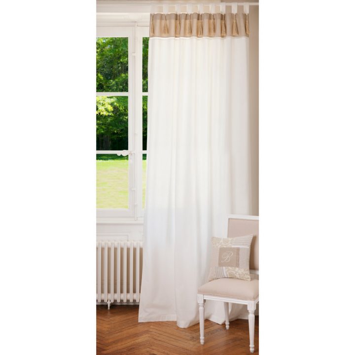 Rideau Double À Passants En Coton Blanc Et Beige 150 X 250 dedans Rideau Lin Maison Du Monde