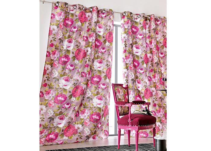 Rideau Imprimé Floral Rose Fushia Medicis 150X260 Cm Prêt serapportantà Rideau Rose Fushia