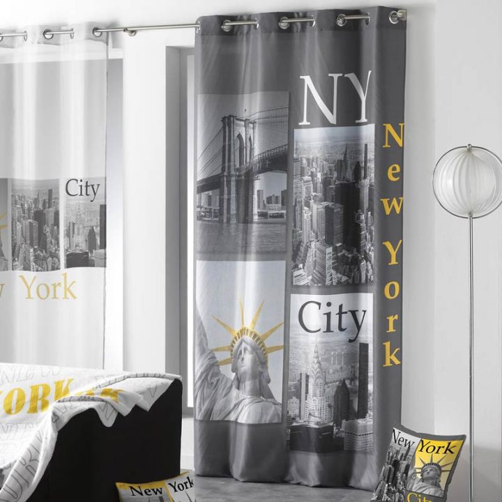 Rideau "New York Yellow" 140X260Cm Anthracite dedans Rideau Usa