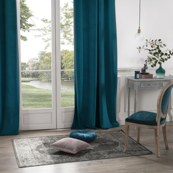 Rideau Occultant (140 X 260 Cm) Velours Bleu Canard pour Rideaux Velours Vert