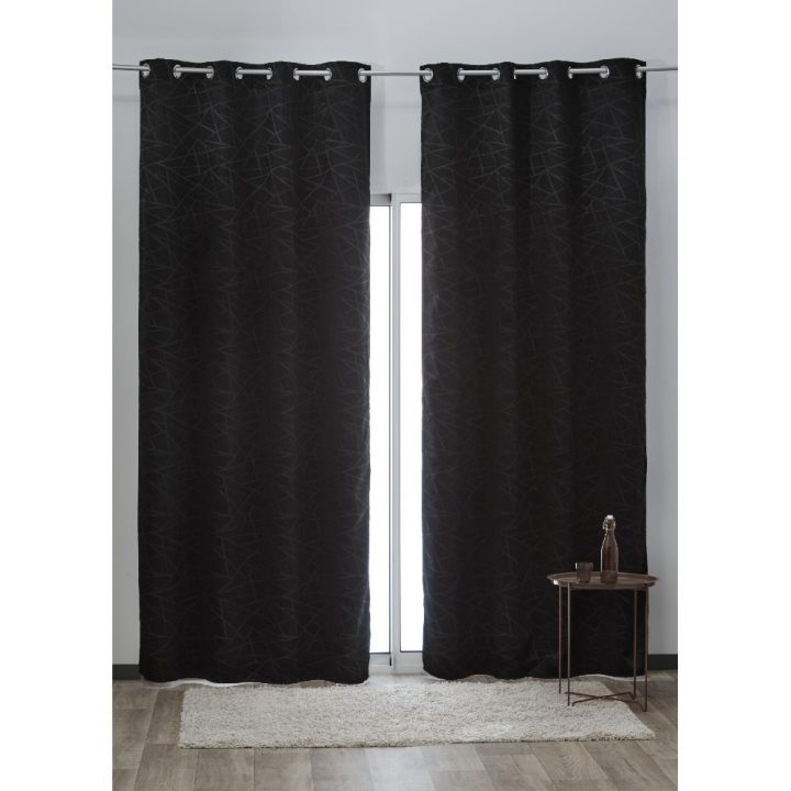 Rideau Occultant À Œillets Design Ligne Noir – Rideau serapportantà Rideau Occultant Gifi