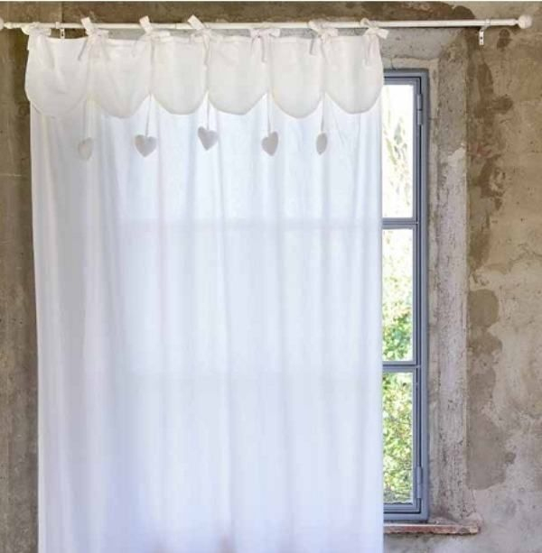 Rideau Shabby Chic Blanc Cœurs Blanc Mariclo | Rideaux à Rideau Organdi Blanc