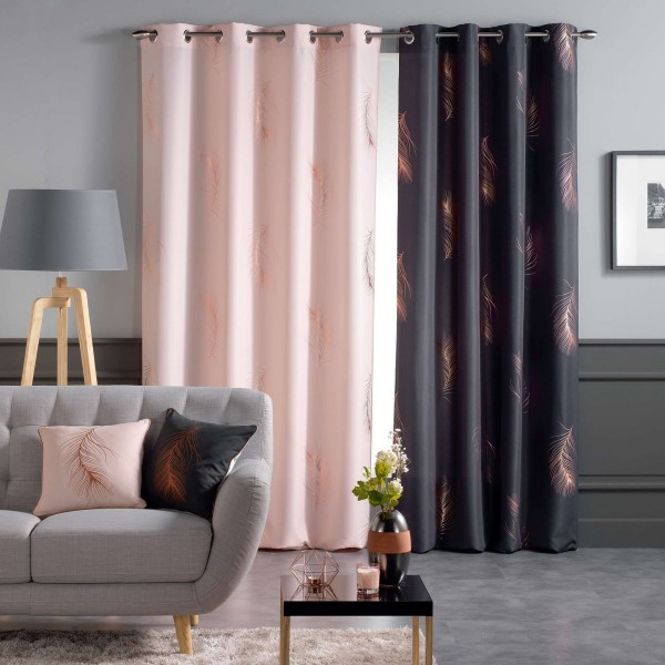 Rideau Tamisant (140 X 280 Cm) Sensalia Gris Anthracite dedans Rideau Rose Et Gris