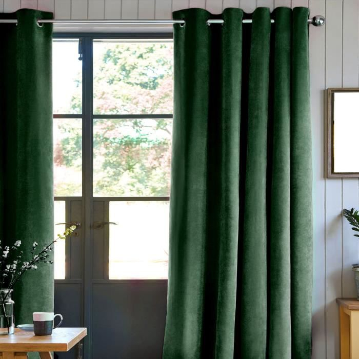 Rideau Velours 100% Polyester – Vert Foncé – 140X250 Cm En tout Rideaux Velours Vert