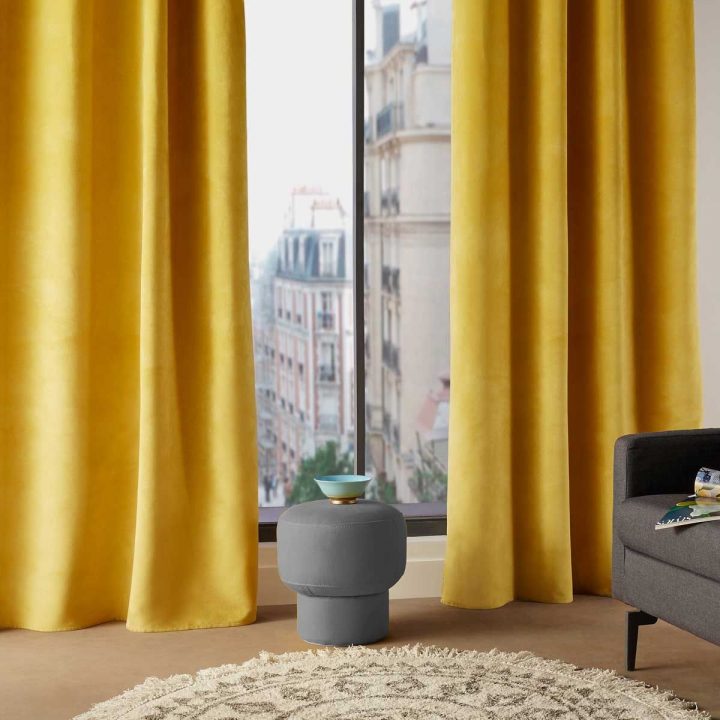 Rideau Velours Jaune Moutarde Leros 140X260 Cm | Kalico dedans Rideau Velours Blanc