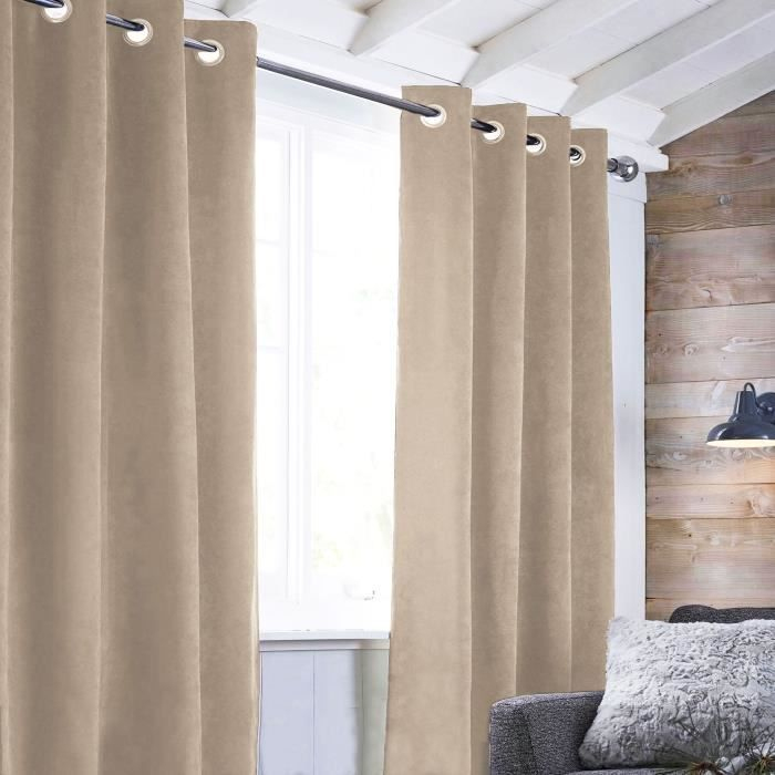 Rideau Velvet À Oeillets – 140 X 250 Cm – Beige Écru pour Rideau Marron Beige