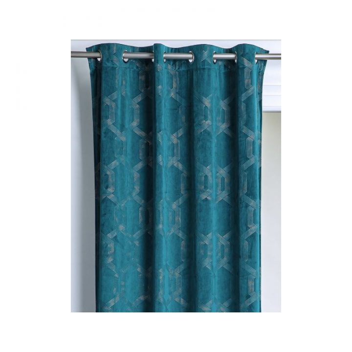 Rideau Vintage Bleu Prétrole Avec Motif Géométrique concernant Rideau Motif Bleu