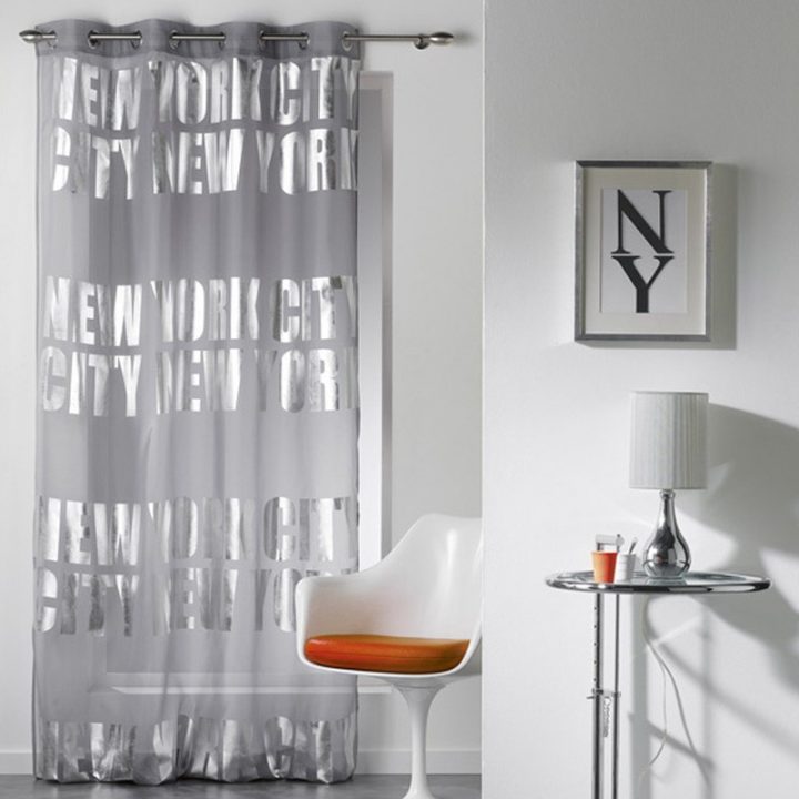 Rideau Voilage "New York Silver" 140X260Cm Gris dedans Rideau Parme Et Gris