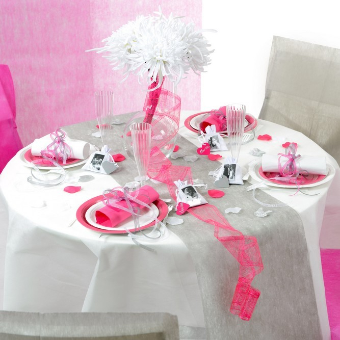 Rouleu De 10 Mètre: Chemin De Table Rose En Polyester Non encequiconcerne Chemin De Table Gris Argenté