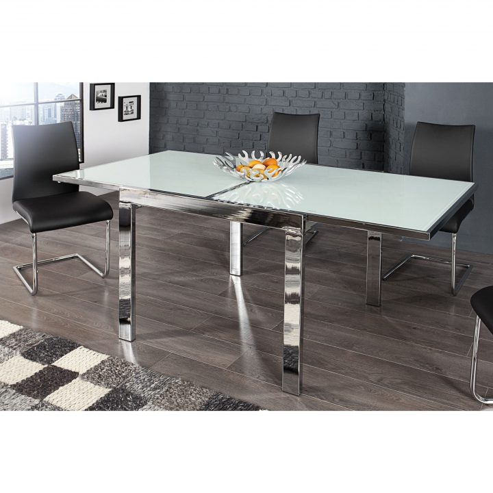 Salon – Table Extensible En Verre 90 – 180 Cm – Comforium dedans Table De Salle À Manger En Verre