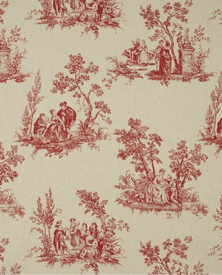 Tissu Casadeco Toile De Jouy Lin Rouge Fons81738126 tout Rideaux Toile De Jouy Rouge