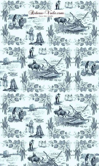 Tissu Motif Toile De Jouy Bleu Imprimé | Toile De Jouy encequiconcerne Rideau De Douche Toile De Jouy