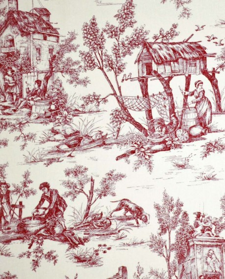 Tissu Toiles De Jouy Casal Jouy : Le Village Rouge 30260 concernant Rideaux Toile De Jouy Rouge